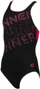 Lányka fürdőruha Arena Rhyming Swim Pro Back One Piece Junior Black/Freak Rose