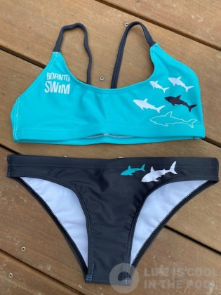 ball badge Broom Női fürdőruha BornToSwim Sharks Bikini Black/Turquoise | Swimaholic.hu