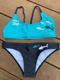 Női fürdőruha BornToSwim Sharks Bikini Black/Turquoise